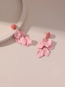Bead Decor Petal Drop Earrings - Pink - View 1