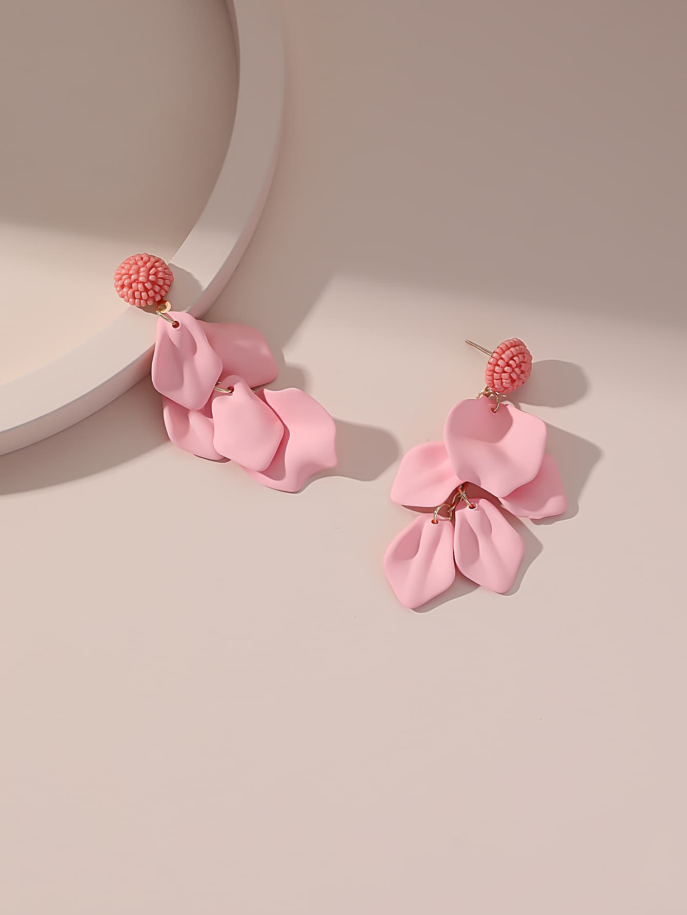 Bead Decor Petal Drop Earrings - Pink - View 1