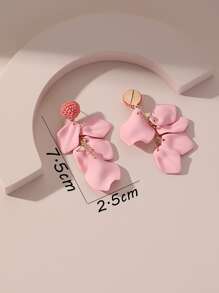 Bead Decor Petal Drop Earrings - Pink - View 3