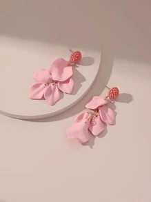 Bead Decor Petal Drop Earrings - Pink - View 4