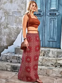 GENKIRA Paisley Scarf Print Skirt - Red - View 4