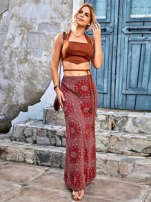 GENKIRA Paisley Scarf Print Skirt - Red - View 5