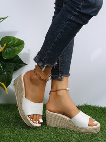 Xăng đan Espadrille tối giản dành cho nữ, Xăng đan trượt vải nêm cho kỳ nghỉ - trắng - Xem 1