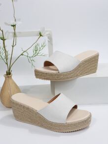Xăng đan Espadrille tối giản dành cho nữ, Xăng đan trượt vải nêm cho kỳ nghỉ - trắng - Xem 3