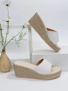 Xăng đan Espadrille tối giản dành cho nữ, Xăng đan trượt vải nêm cho kỳ nghỉ - trắng - Xem 4