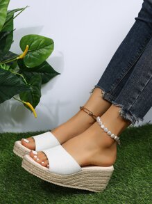 Xăng đan Espadrille tối giản dành cho nữ, Xăng đan trượt vải nêm cho kỳ nghỉ - trắng - Xem 2