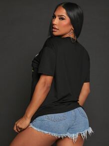 SHEIN SXY Slogan Graphic Drop Shoulder Tee - Black - View 2