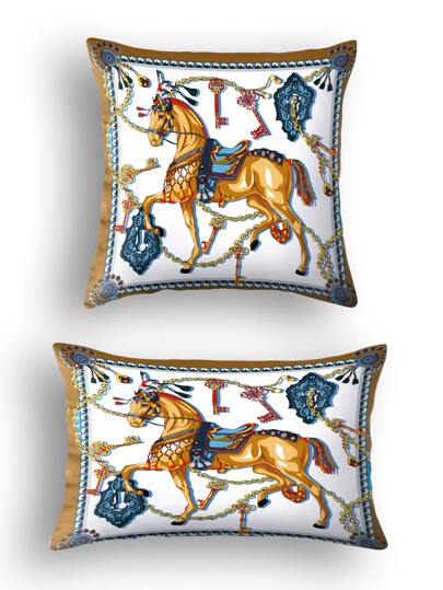 1 Piece Dark Brown Frame White Square Yellow Horse Multi-Size Printed Pillowcase Indoor And Outdoor Washable Pillowcase, Home Decoration, Room Bed Sofa Chair Cushion Cover, Spring And Summer Mother's Day Wedding Birthday Theme Party Supplies, Holiday Accessories Digital Printing Fashion Simple Sofa Office Decoration Home Decoration Cushion Cover Fabric Decoration Supplies Car Gift Printed Pillow Bed Head Cushion Sofa Pillow Home Sofa Cushion Car Headrest Office Cushion Cover