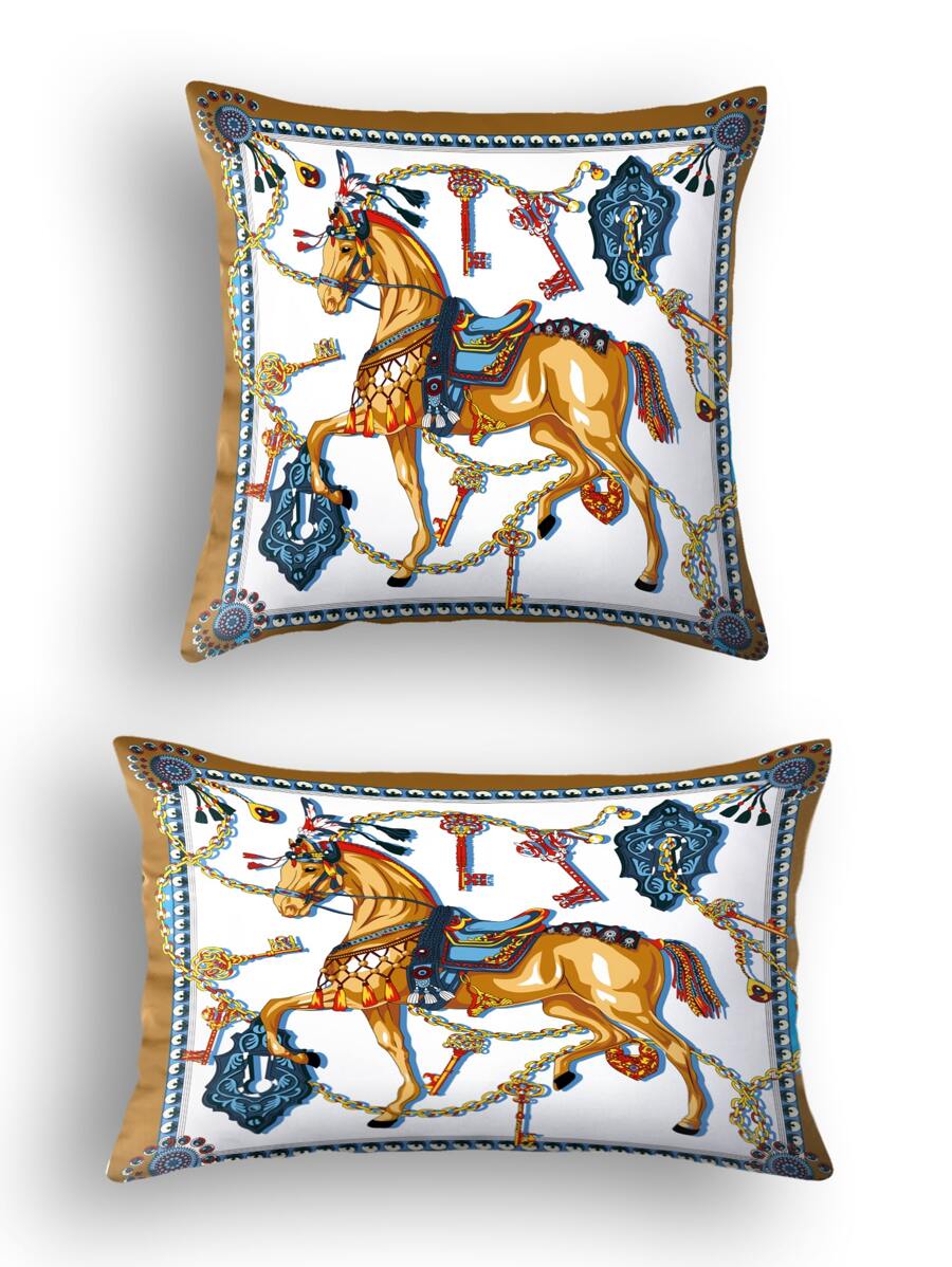 1 件深棕色框架白色方形黄色小马多尺寸印花枕套室内外可水洗枕套，家居装饰，房间床沙发椅垫套，春夏季母亲节婚礼生日主题派对用品，节日配饰数码印花时尚简约沙发办公室装饰家居装饰靠垫套布艺装饰用品汽车礼品印花枕头床头垫沙发枕家用沙发垫汽车头枕办公室靠垫套 - 彩色 - 查看 1