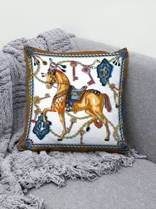 1 件深棕色框架白色方形黄色小马多尺寸印花枕套室内外可水洗枕套，家居装饰，房间床沙发椅垫套，春夏季母亲节婚礼生日主题派对用品，节日配饰数码印花时尚简约沙发办公室装饰家居装饰靠垫套布艺装饰用品汽车礼品印花枕头床头垫沙发枕家用沙发垫汽车头枕办公室靠垫套 - 彩色 - 查看 3