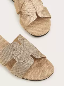 Women Woven Open Toe Flat Sandals, Slip-On Backless Slide Rope Sole Comfortable Summer Shoes, Beach Slippers Hollow-Out Casual Vacation Houseshoes