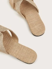 Women Woven Open Toe Flat Sandals, Slip-On Backless Slide Rope Sole Comfortable Summer Shoes, Beach Slippers Hollow-Out Casual Vacation Houseshoes