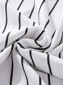 SHEIN 少女條紋繡花飾邊v領t恤 - 白色 - 查看 5