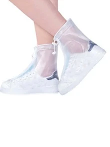 1pair Rain Boot Cover With Waterproof Layer, Non-slip Wear-resistant Thick Waterproof Shoe Cover, Men Women's Reusable Rain Boot Cover - White - View 3