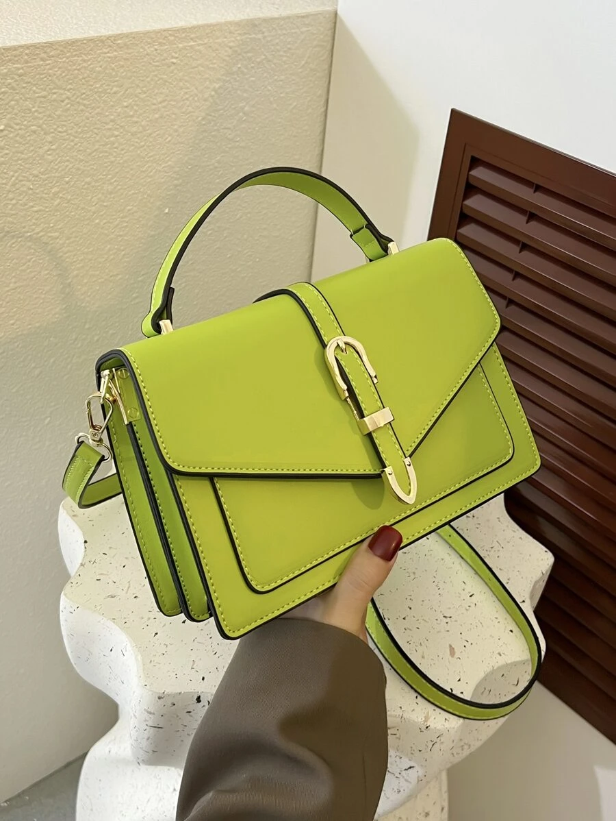 螢光綠翻蓋方包 - 綠色 - 查看 1