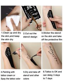 1 hoja Plantilla de tatuaje con estampado de luna y estrella - Negro - Ver 5