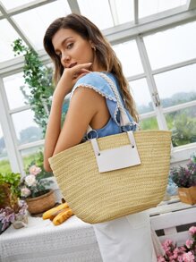 Braided Detail Straw Bag - Multicolor - View 1