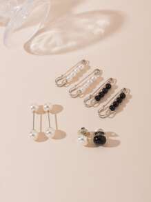 8 Pieces Faux Pearl Brooch Button Anti-Exposure Women's Set - Multicolor - View 1
