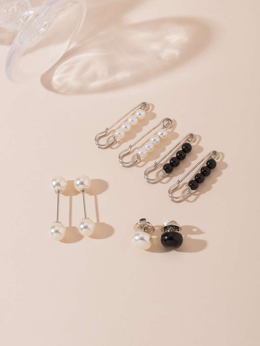 8 Pieces Faux Pearl Brooch Button Anti-Exposure Women's Set - Multicolor - View 1
