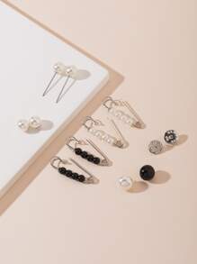 8 Pieces Faux Pearl Brooch Button Anti-Exposure Women's Set - Multicolor - View 2