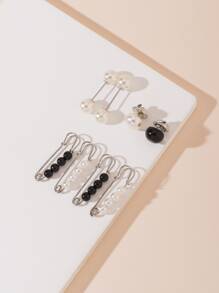 8 Pieces Faux Pearl Brooch Button Anti-Exposure Women's Set - Multicolor - View 3