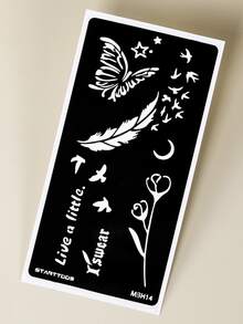 1 hoja Plantilla de tatuaje con estampado de mariposa y pluma - Negro - Ver 4