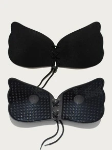 2packs Grommet Lace Up Drawstring Design Self Adhesive Bra - Multicolor - View 4