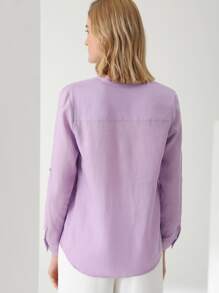 MOTF PREMIUM 100% LINEN ROLL-UP SLEEVE BLOUSE - Lilac Purple - View 3
