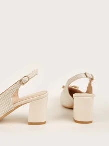 Pointed-Toe Mary Jane Women Heel Shoes, 2025 Spring/Autumn New Faux Pearl Buckle Decoration Fashion Flats,Elegant - Beige - View 5