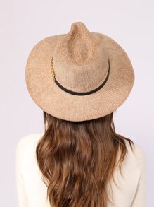 腰帶裝飾軟呢帽 - 卡其色 - 查看 3