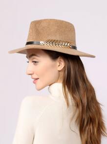 腰帶裝飾軟呢帽 - 卡其色 - 查看 4