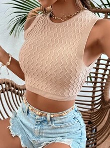 SHEIN Essnce Tie Back Chevron Knit Top - Apricot - View 2