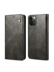 Magnetic Solid Flip Phone Case With Card Slot - Green - View 1