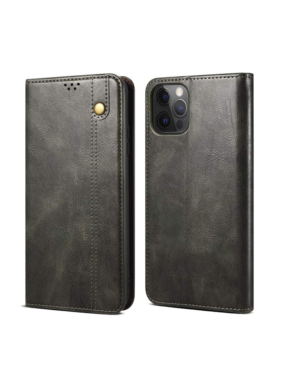 Magnetic Solid Flip Phone Case With Card Slot - Green - View 1