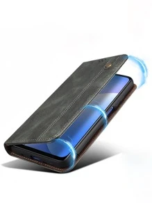 Magnetic Solid Flip Phone Case With Card Slot - Green - View 2