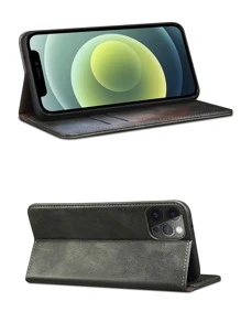 Magnetic Solid Flip Phone Case With Card Slot - Green - View 3