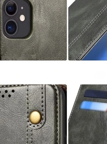 Magnetic Solid Flip Phone Case With Card Slot - Green - View 4