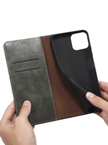 Magnetic Solid Flip Phone Case With Card Slot - Green - View 5