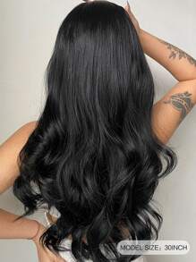 HAIRCUBE 30 英寸长黑色卷发假发，浪漫美丽的合成假发中分假发，适合日常佩戴，优雅迷人的假发，适合圣诞节和日常佩戴 - 黑色 - 查看 3