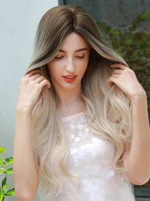 Haircube Tóc giả chịu nhiệt tổng hợp 26 inch màu nâu gradient vàng nhạt tóc dài xoăn, tóc giả nữ thời trang đẹp và thanh lịch - Nhiều màu - Xem 6