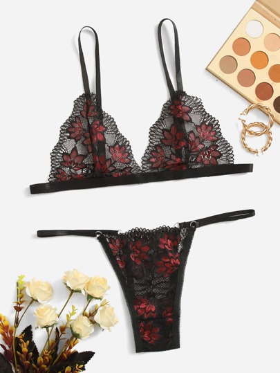 ملابس سكسي داخلية شفاف رسم الزهر جذابة