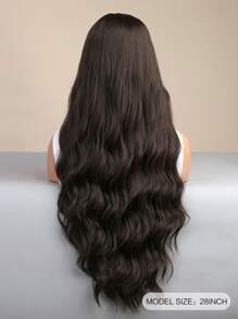 HAIRCUBE 28 英寸深棕色女士假发，浪漫优雅合成耐热假发，带刘海，长款自然波浪假发 - 棕色 - 查看 3