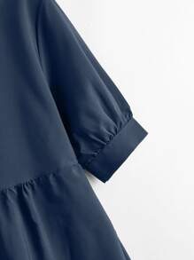 SHEIN Unity Áo sơ mi Plus Size Viên lá sen màu trơn Giải trí - Màu xanh hải quân - Xem 3