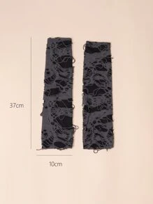 1pair Women's Distressed Long Fingerless Gloves For Everyday And Party Use Halloween - Grey - View 3