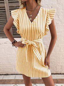 SHEIN Unity 條紋印花腰帶襯衫連衣裙 - 彩色 - 查看 3
