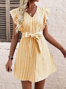 SHEIN Unity 條紋印花腰帶襯衫連衣裙 - 彩色 - 查看 5