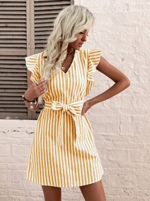 SHEIN Unity 條紋印花腰帶襯衫連衣裙 - 彩色 - 查看 6