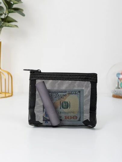 Mesh Panel O-Ring Zipper Design Lightweight Fashion For Anniversary For Birthday Gift For White-Collar Workers For Male For Female For Women Wallet Mini Wallet Purse Wallet For Men Coin Wallet Travel Wallet