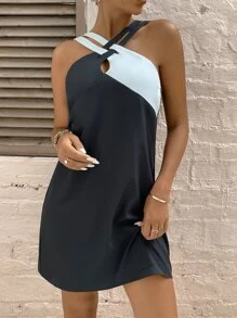 SHEIN LUNE Two Tone Crisscross Cami Dress - Black - View 5