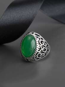 Hombres Anillo metálico con diseño de oval con textura - Multicolor - Ver 2